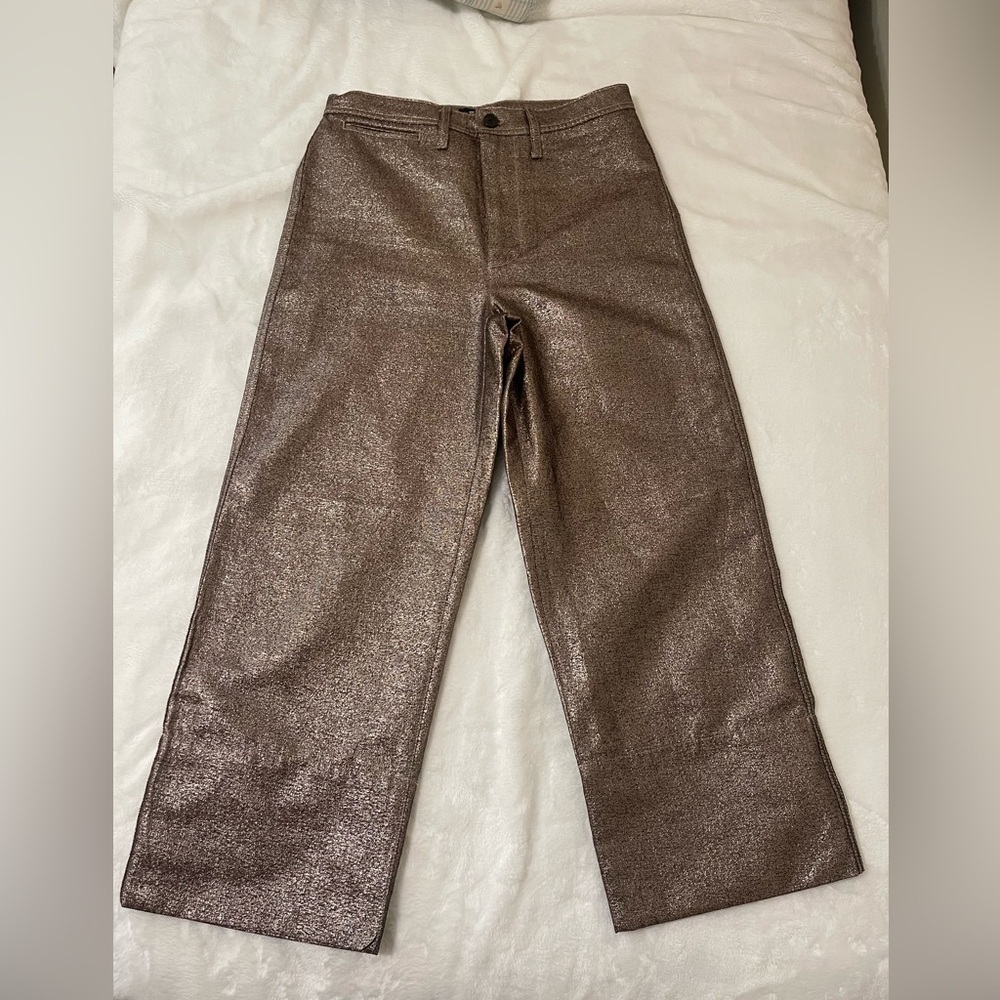 Madewell  Wide gold sparkle metallic trouser pant 28 festival 70s capri - Picture 11 of 13